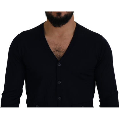 Dolce & Gabbana Blue Wool STAFF Down Cardigan Sweater