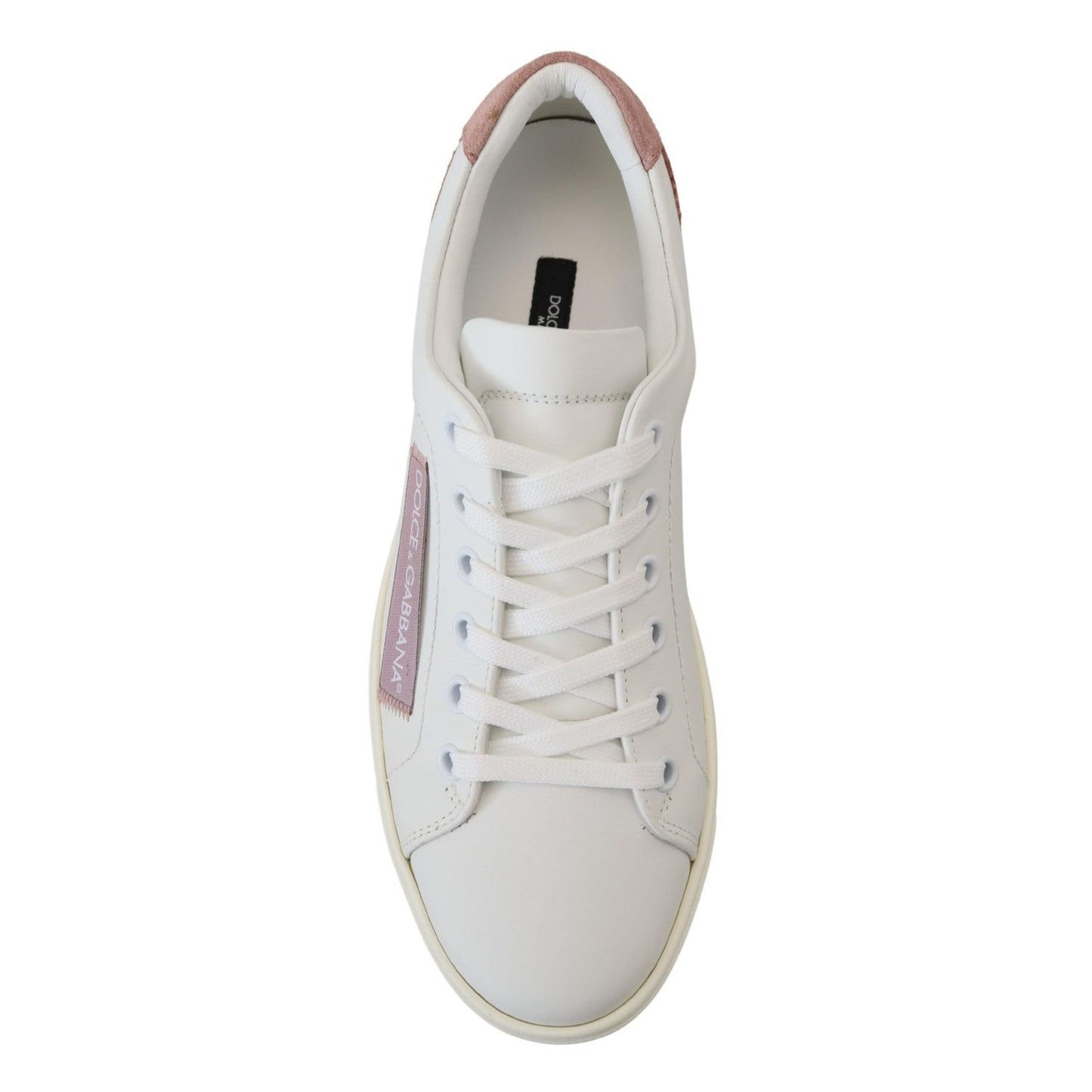 Dolce & Gabbana White Pink Leather Low Top Sneakers Shoes