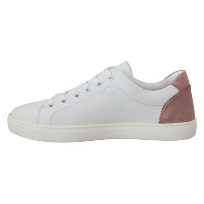 Dolce & Gabbana White Pink Leather Low Top Sneakers Shoes