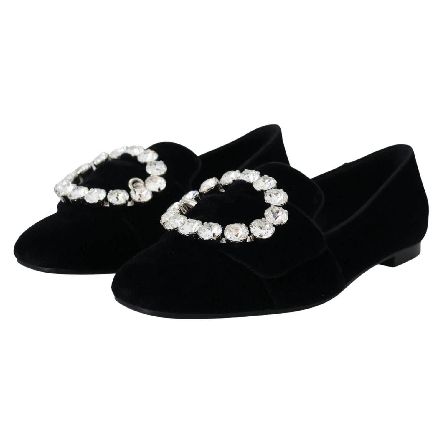 Dolce & Gabbana Black Velvet Crystals Loafers Flats Shoes