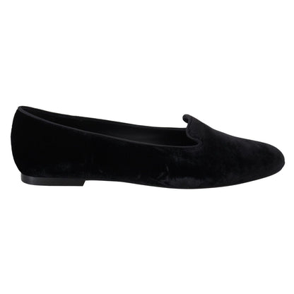 Dolce & Gabbana Black Velvet Slip Ons Loafers Flats Shoes