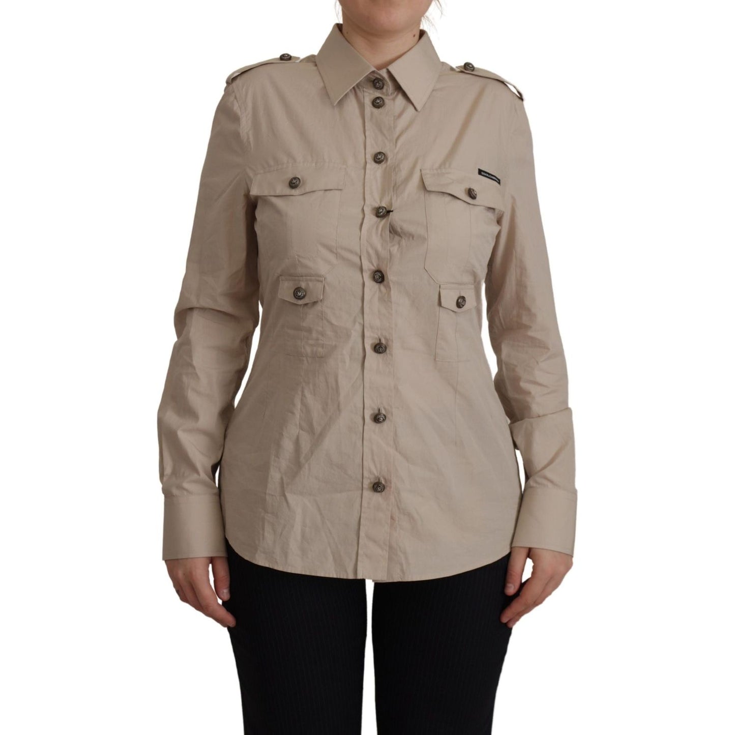 Dolce & Gabbana Elegant Beige Cotton Long Sleeve Shirt Dolce & Gabbana