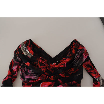 Dolce & Gabbana Black Floral Roses A-Line Sheath Gown Dress