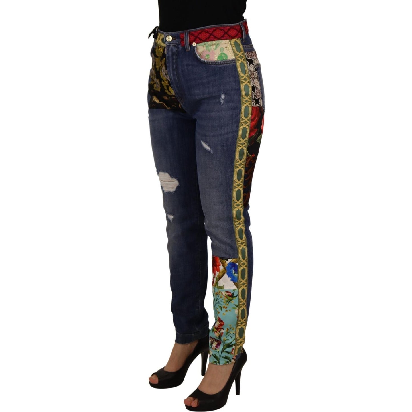 Dolce & Gabbana Blue Patchwork High Waist Denim Jeans