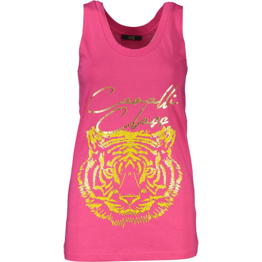 Cavalli Class Elegant Pink Cotton Tank with Logo Print Cavalli Class