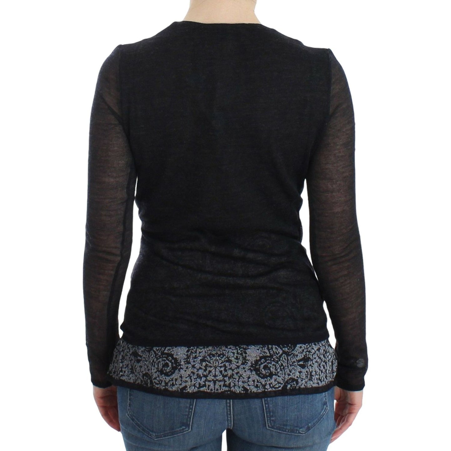 Ermanno Scervino | Deep V-neck Black Wool Blend Sweater| McRichard Designer Brands   