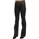 John Galliano Black Washed Mid Waist Flared Denim Pants Cotton
