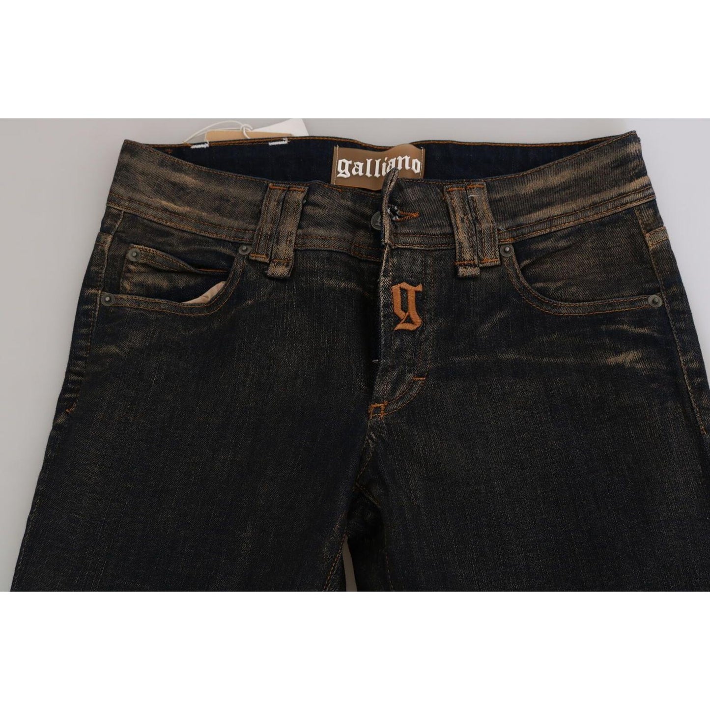 John Galliano Black Washed Mid Waist Flared Denim Pants Cotton