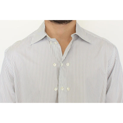 Ermanno Scervino White Gray Striped Regular Fit Casual Shirt