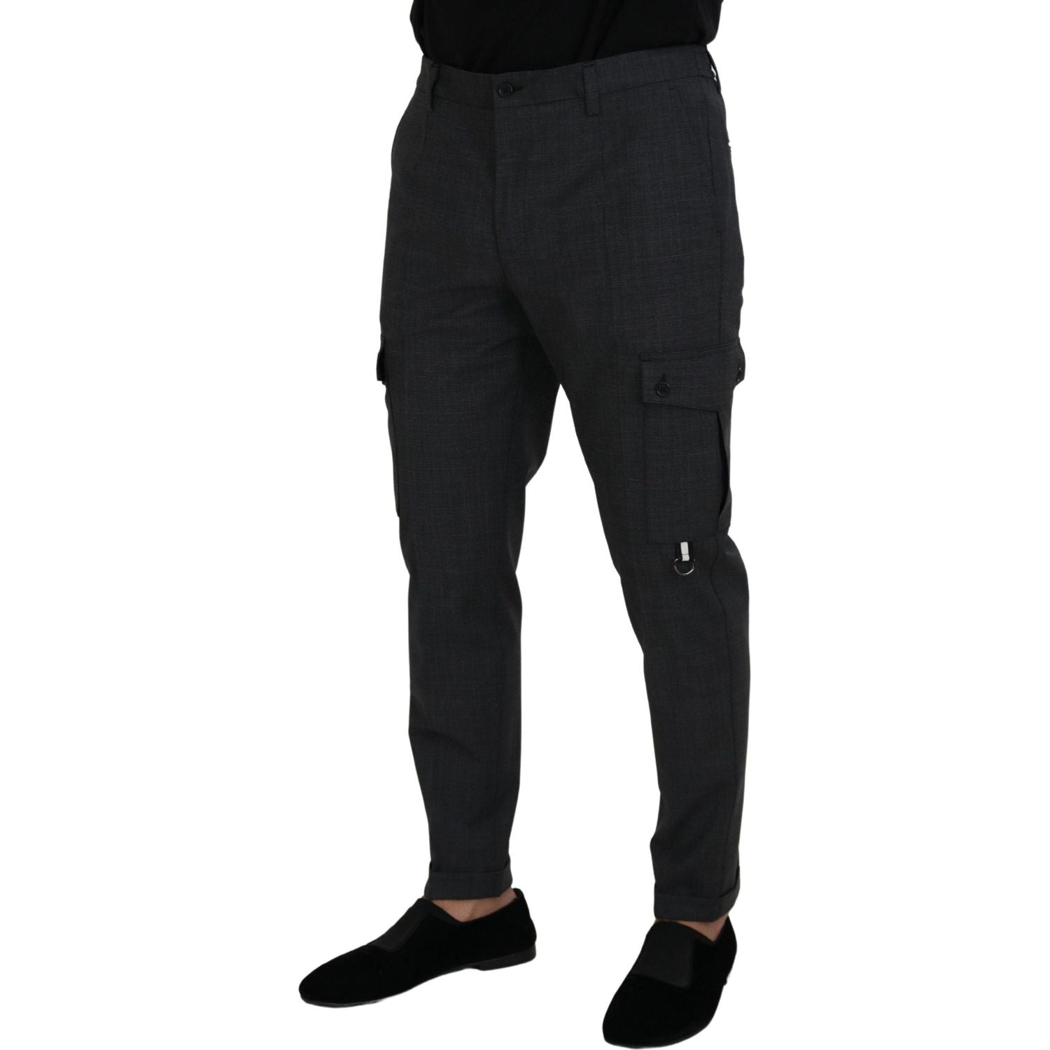 优雅格纹修身工装裤