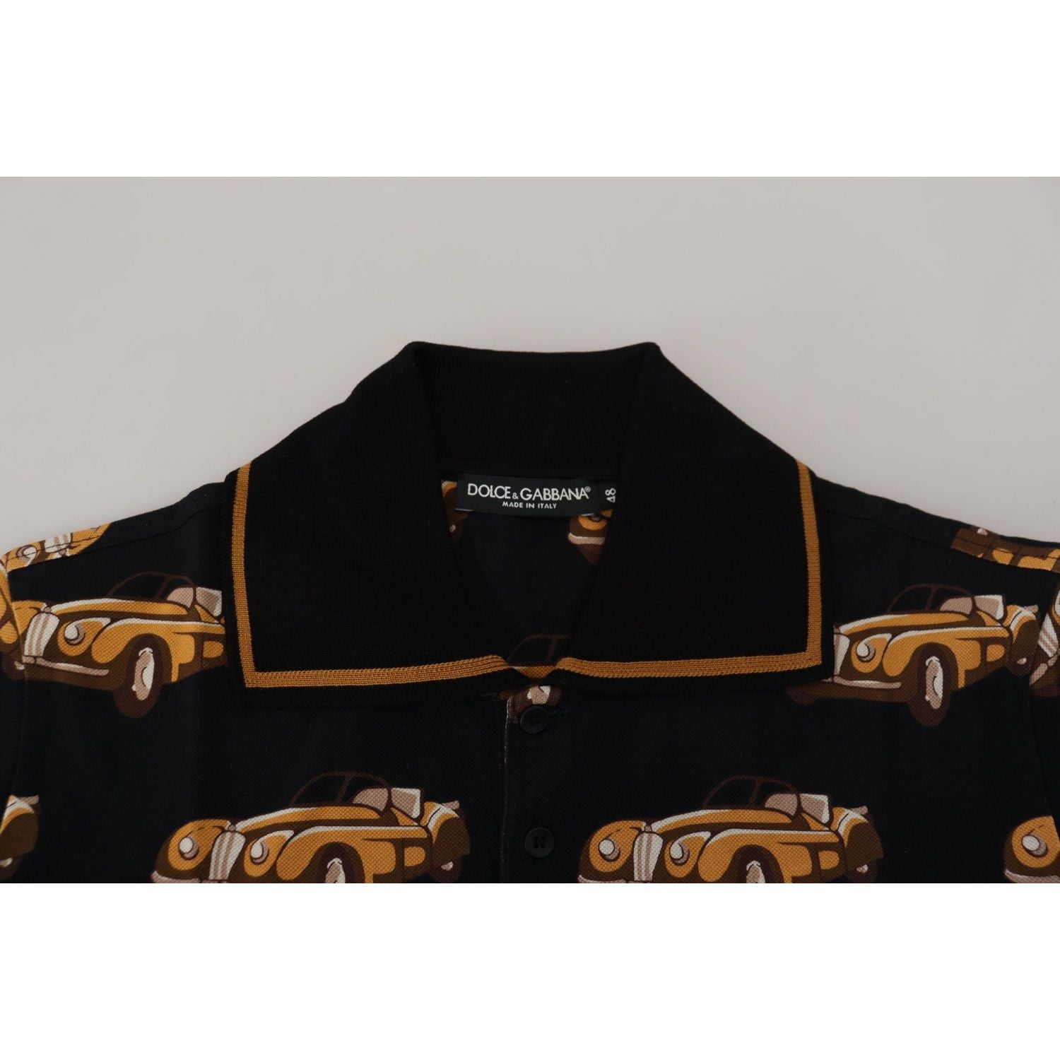 优雅黑色汽车印花 Polo T 恤