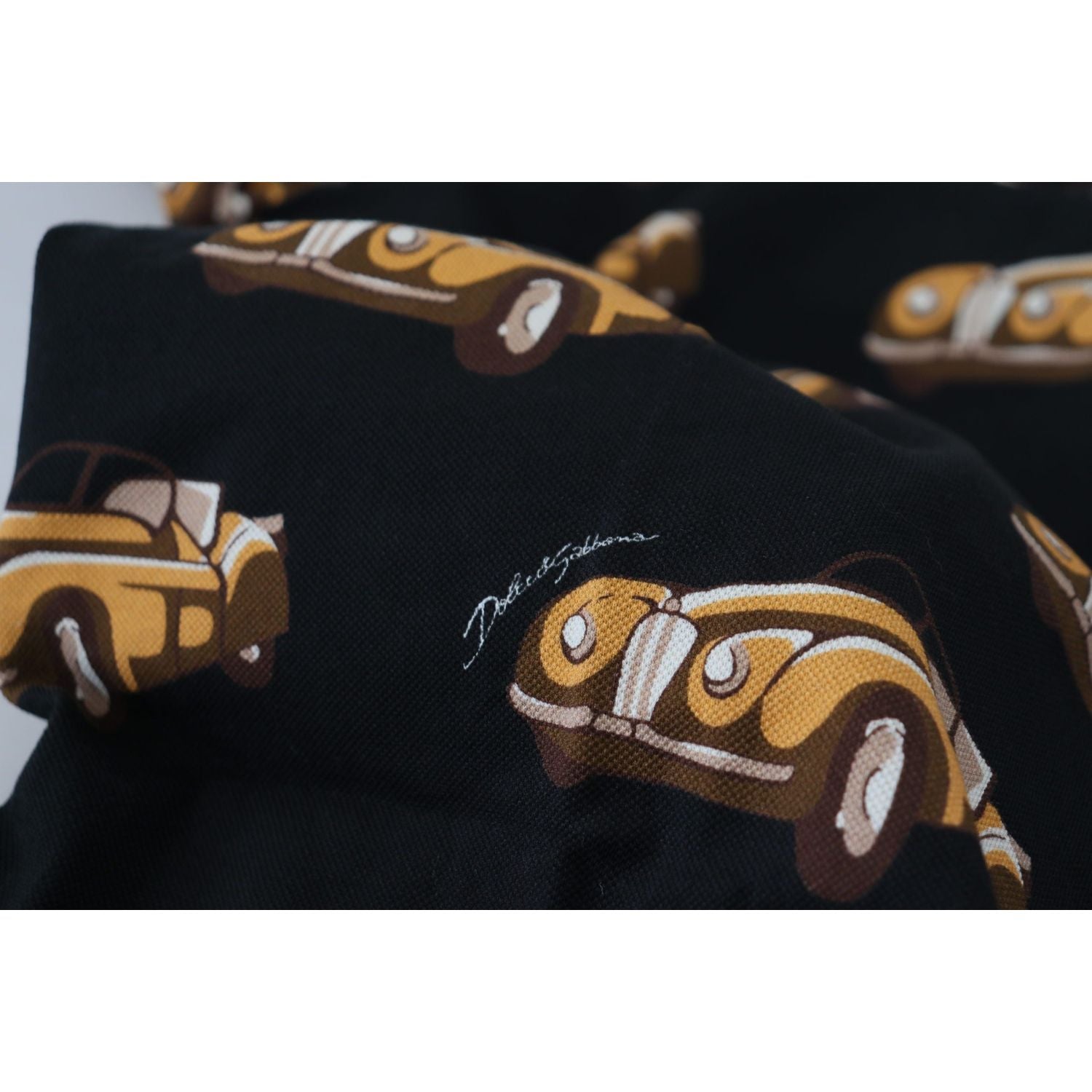 优雅黑色汽车印花 Polo T 恤