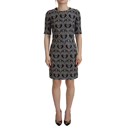 Dolce & Gabbana Black Gray Jacquard Sheath Bodycon Dress