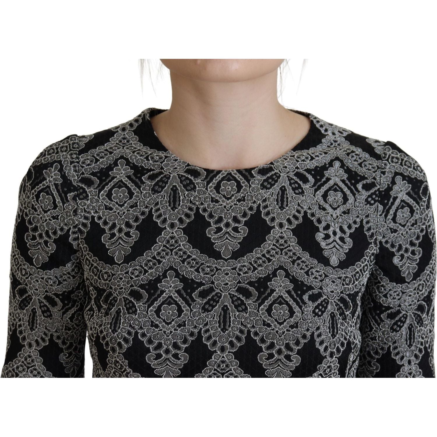 优雅提花紧身直筒连衣裙