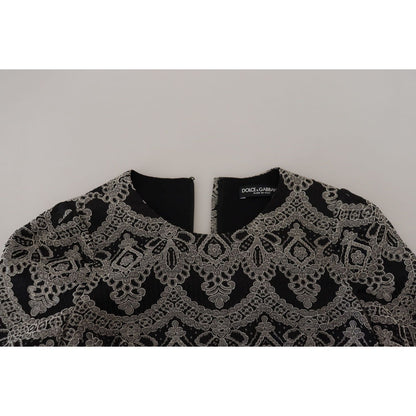 Dolce & Gabbana Black Gray Jacquard Sheath Bodycon Dress