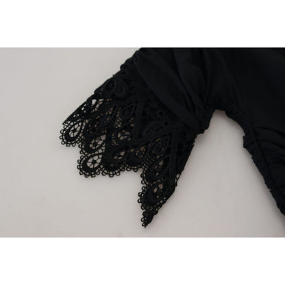 Dolce & Gabbana Black Sheath Midi Bodycon Lace Silk Dress