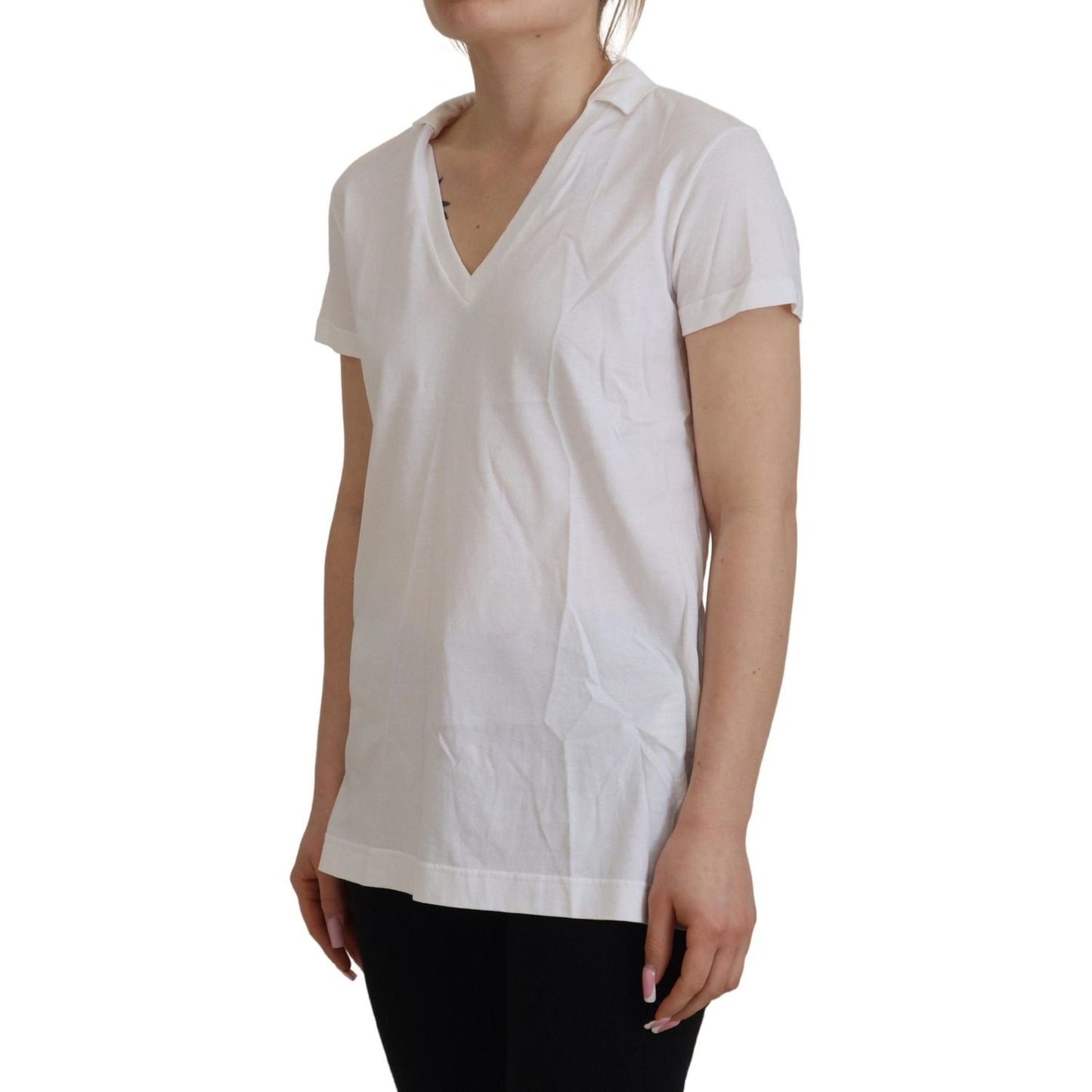 Dolce & Gabbana White Short Sleeve V-neck Cotton Top Blouse T-shirt
