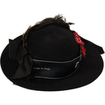 Dolce & Gabbana Black Lapil Crystal Heart Feather Brooch Fedora Hat