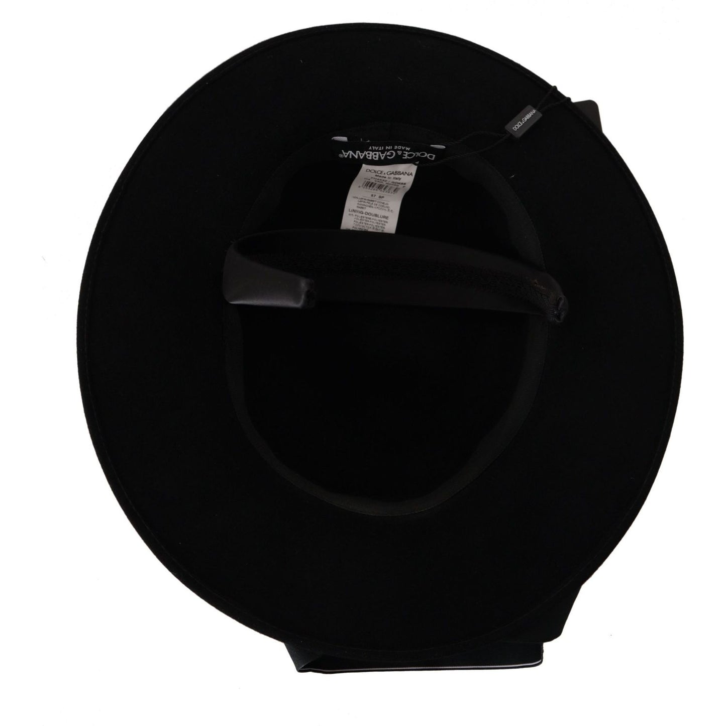Dolce & Gabbana Black Lapil Crystal Heart Feather Brooch Fedora Hat
