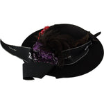 Dolce & Gabbana Black Lapil Crystal Heart Feather Brooch Fedora Hat