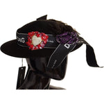 Dolce & Gabbana Black Lapil Crystal Heart Feather Brooch Fedora Hat