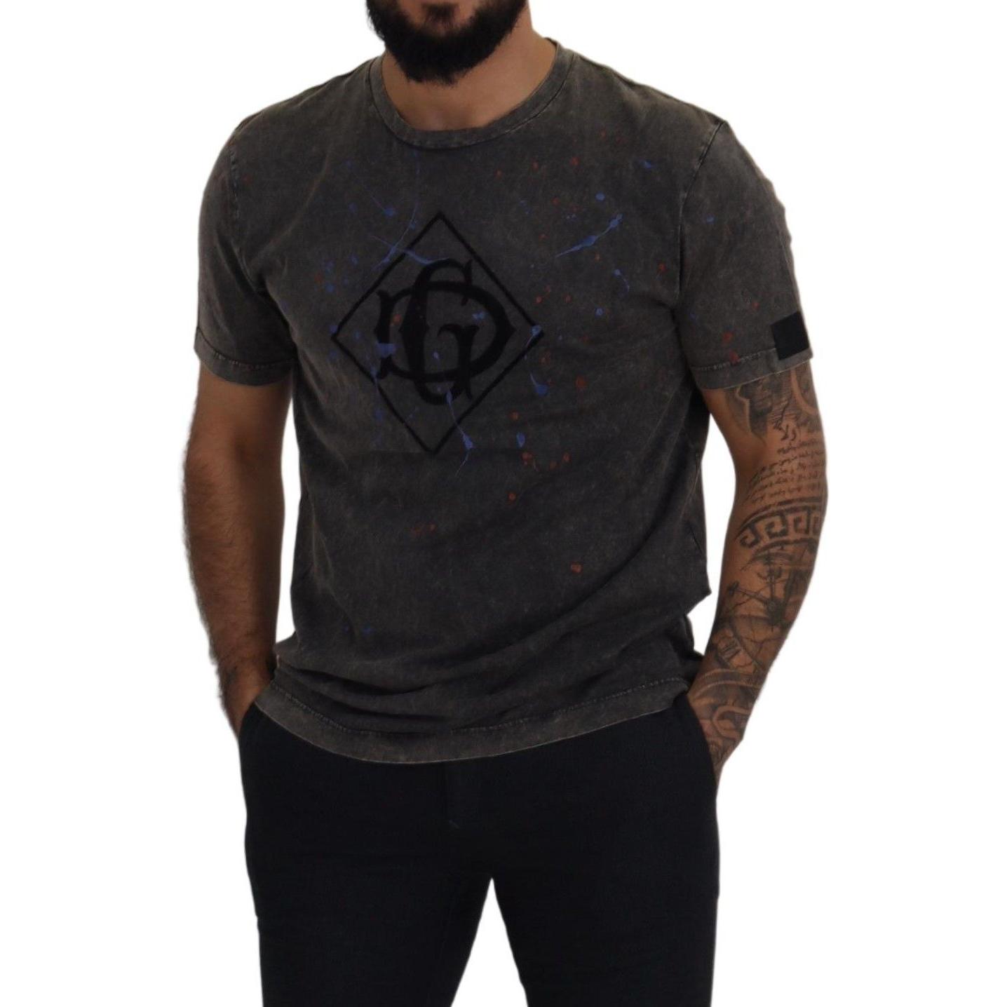 Dolce & Gabbana Gray Discolored Effect DG Logo T-shirt