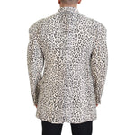 Dolce & Gabbana White Leopard Single Breasted Coat Blazer