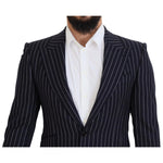 Dolce & Gabbana Dark Blue Stripe Wool Single Breasted Blazer