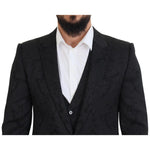 Dolce & Gabbana Black Floral Brocade 2 Piece MARTINI Suit