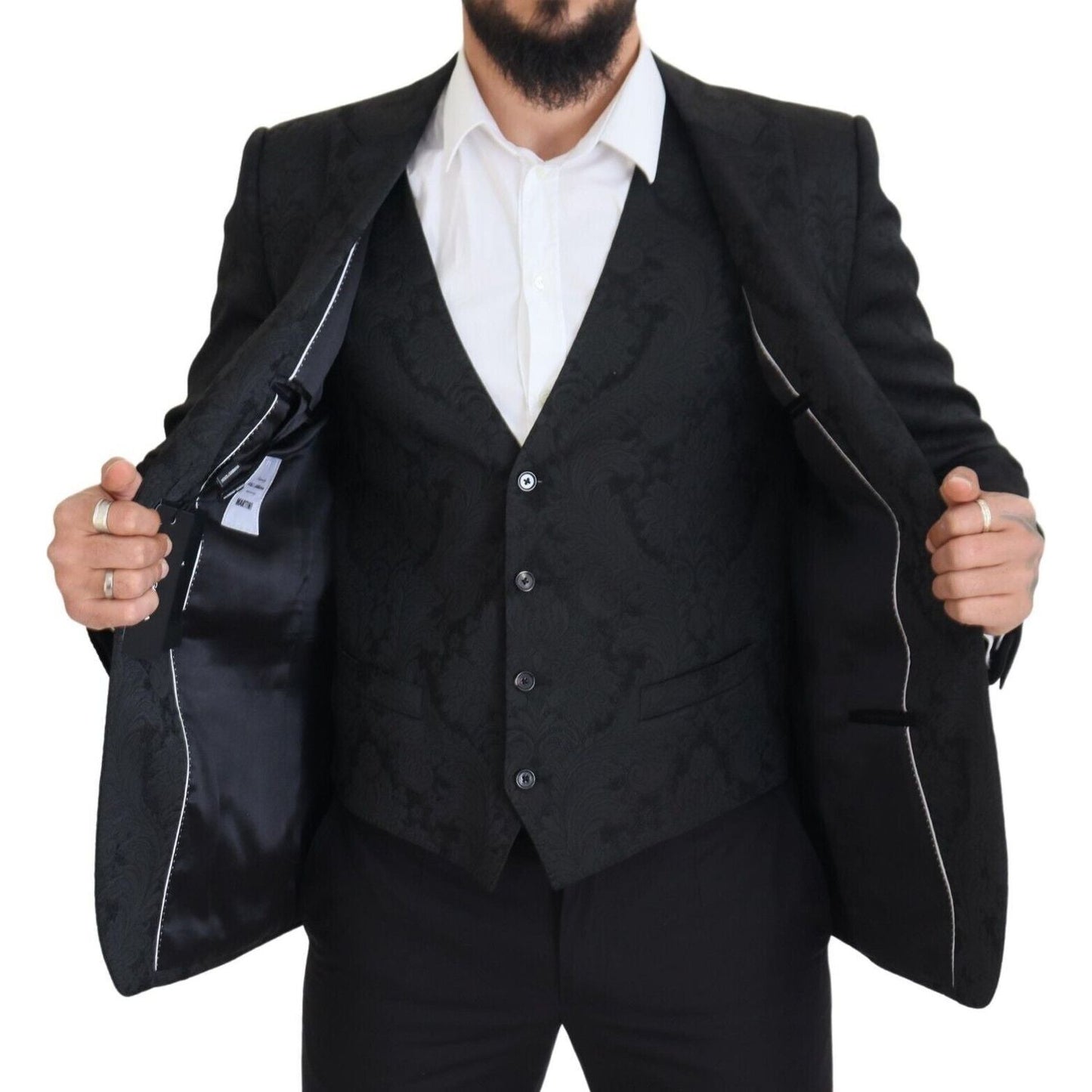 Dolce & Gabbana Black Floral Brocade 2 Piece MARTINI Suit