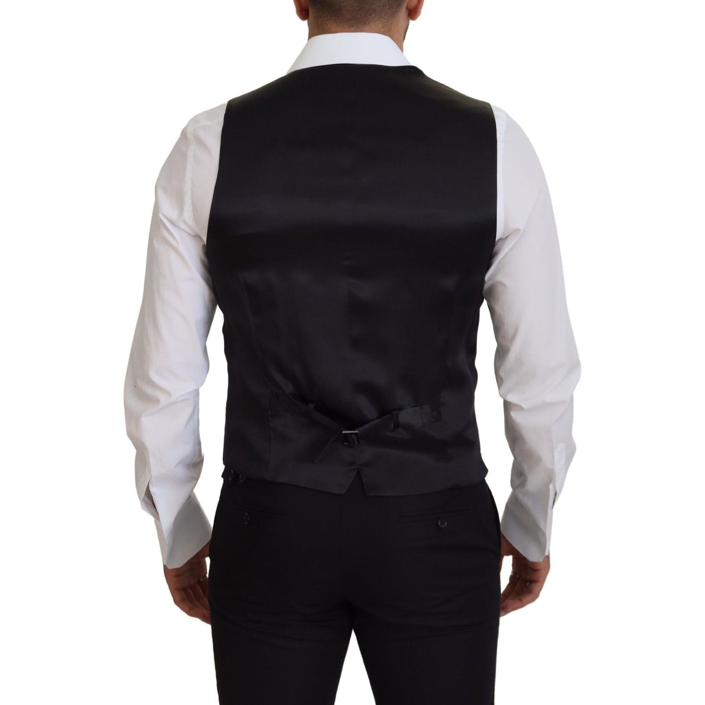 Dolce & Gabbana Black Virgin Wool Waistcoat Formal Dress Vest