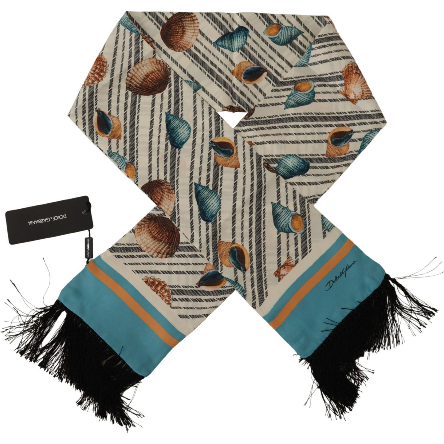 Dolce & Gabbana Multicolor Seashells DG Print Silk Shawl Fringe Scarf
