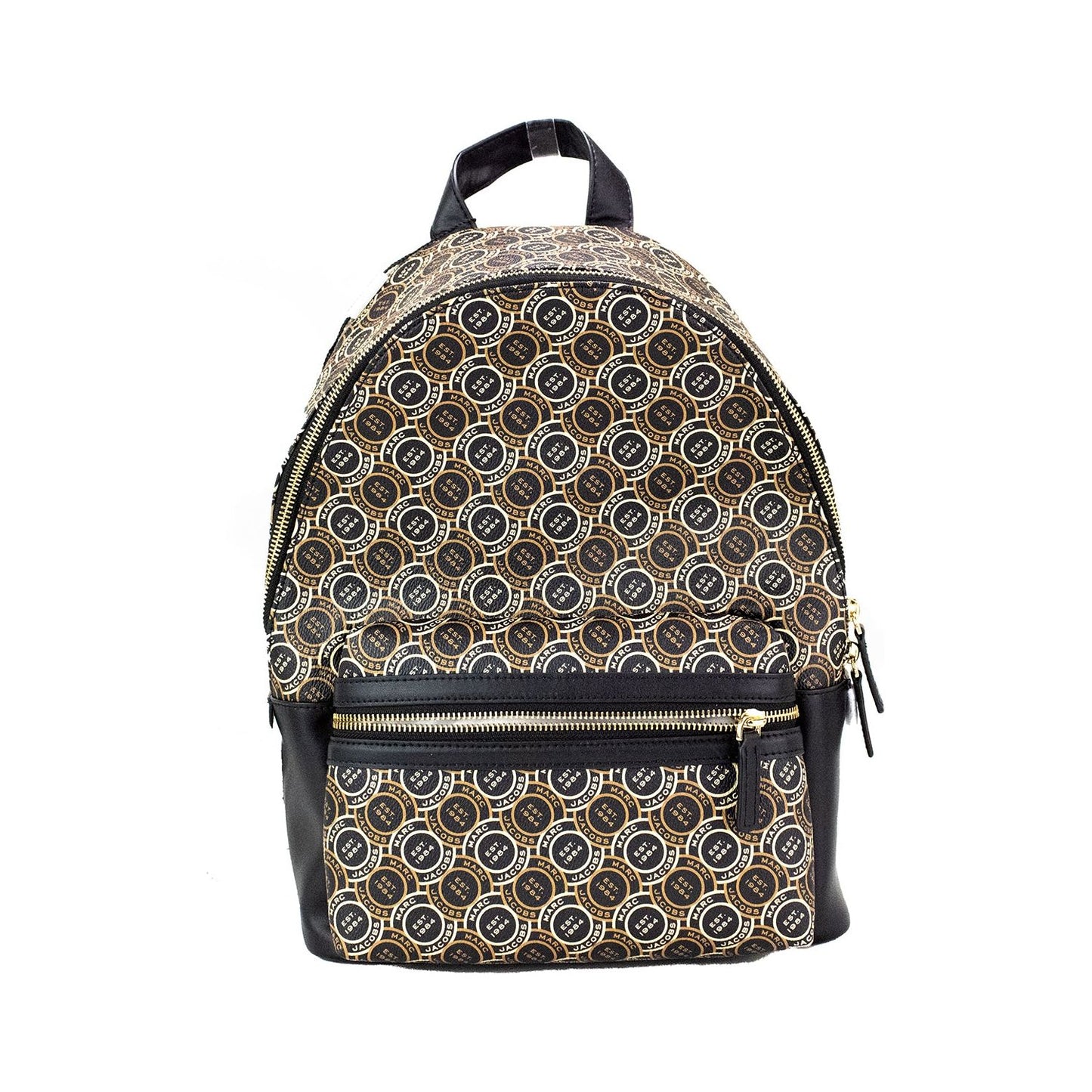 Marc Jacobs Signet Medium Black Logo Printed Leather Shoulder Backpack Bookbag