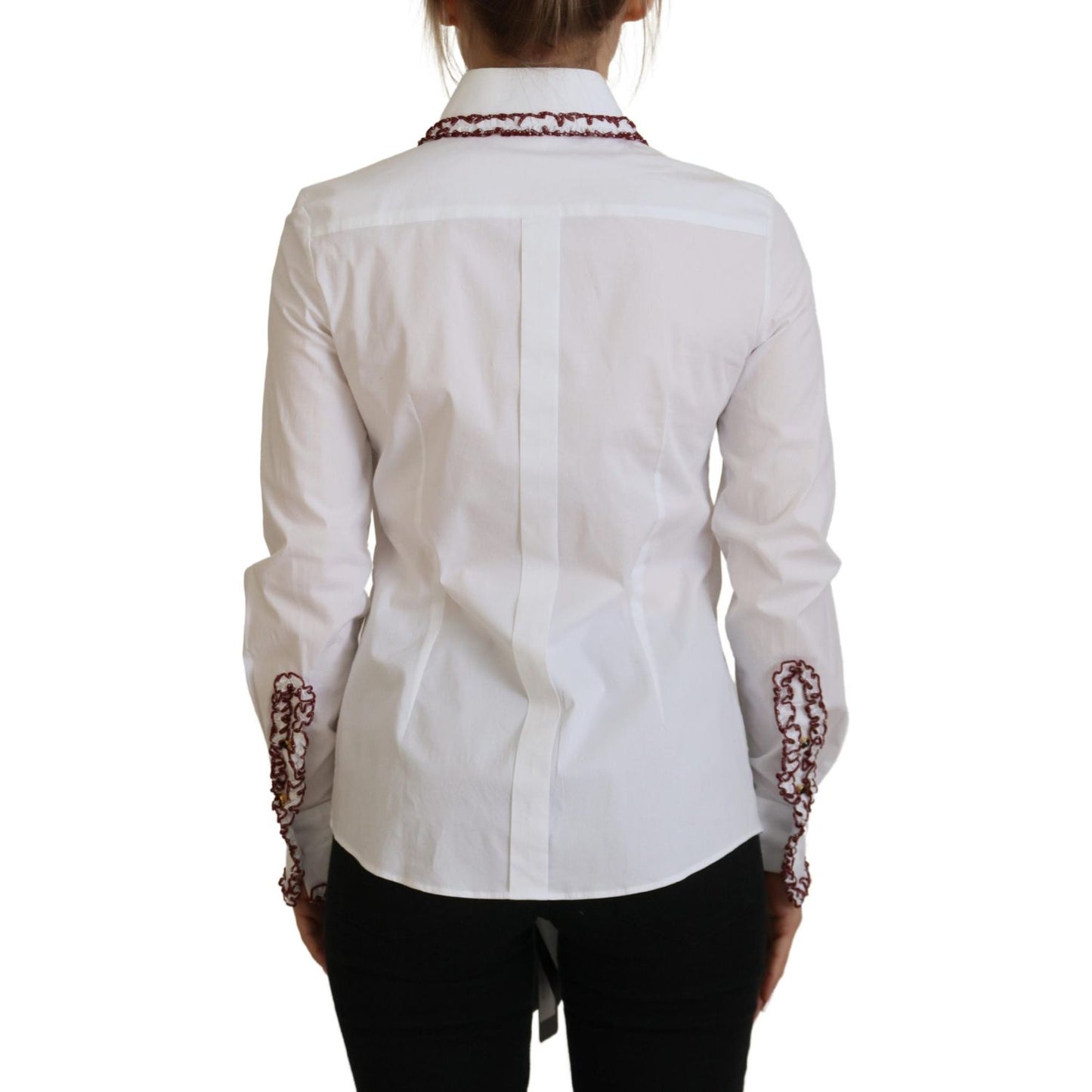 Dolce & Gabbana White Lace Long Sleeves Ruffle Collar Top