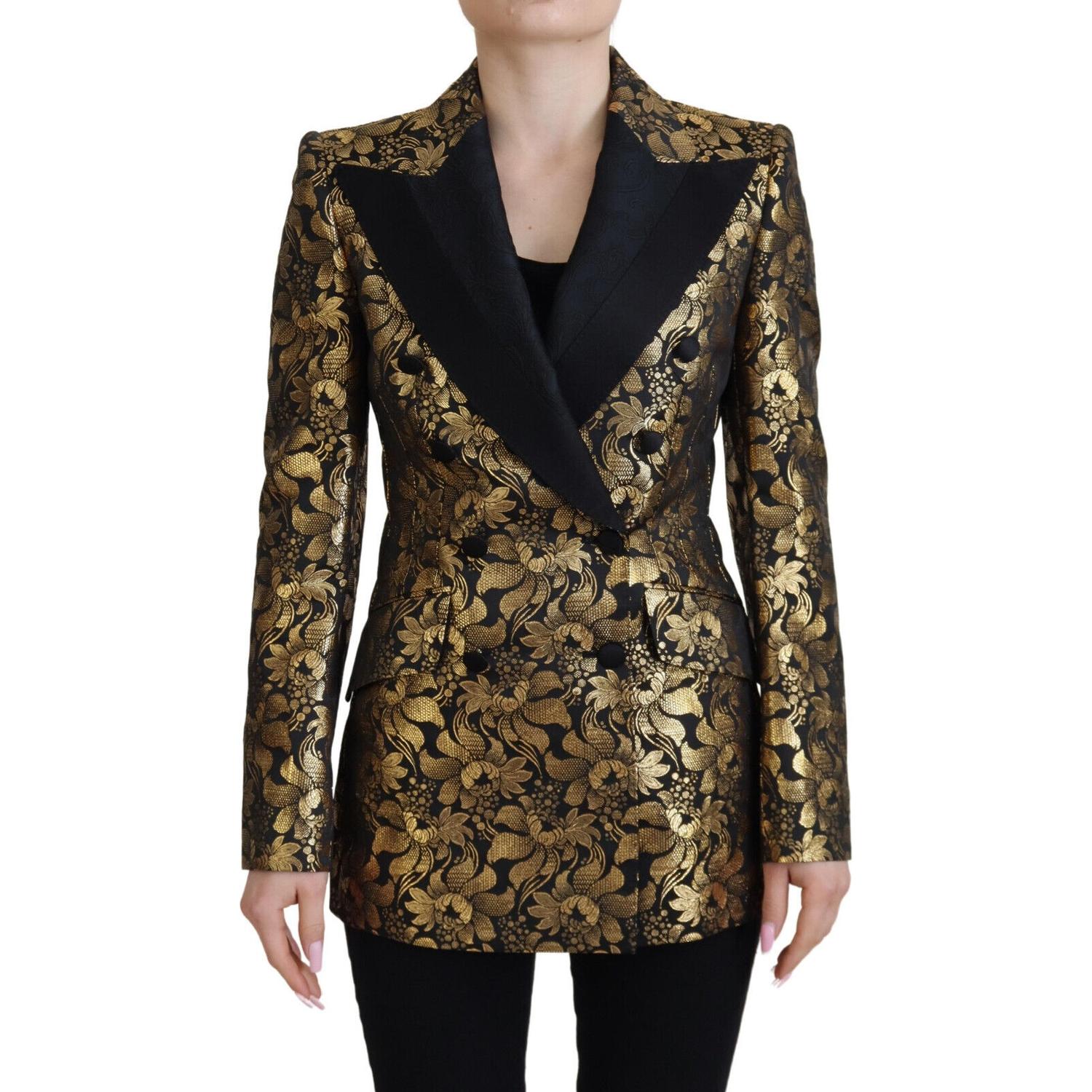 Dolce & Gabbana Black Gold Jacquard Coat Blazer Jacket