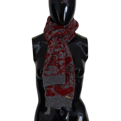 GF Ferre Red Grey Knitted Wrap Warmer Womens Shawl Scarf