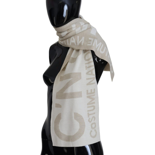 Costume National Beige White Logo Wrap Warmer Shawl Scarf MS6842