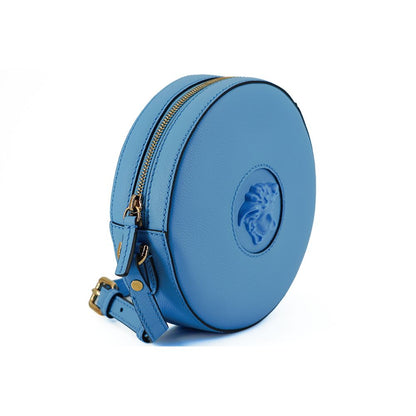Versace Chic Blue Leather Round Shoulder Bag
