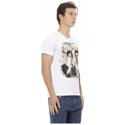 Trussardi Action Elegant V-Neck Designer Tee with Chic Front Print