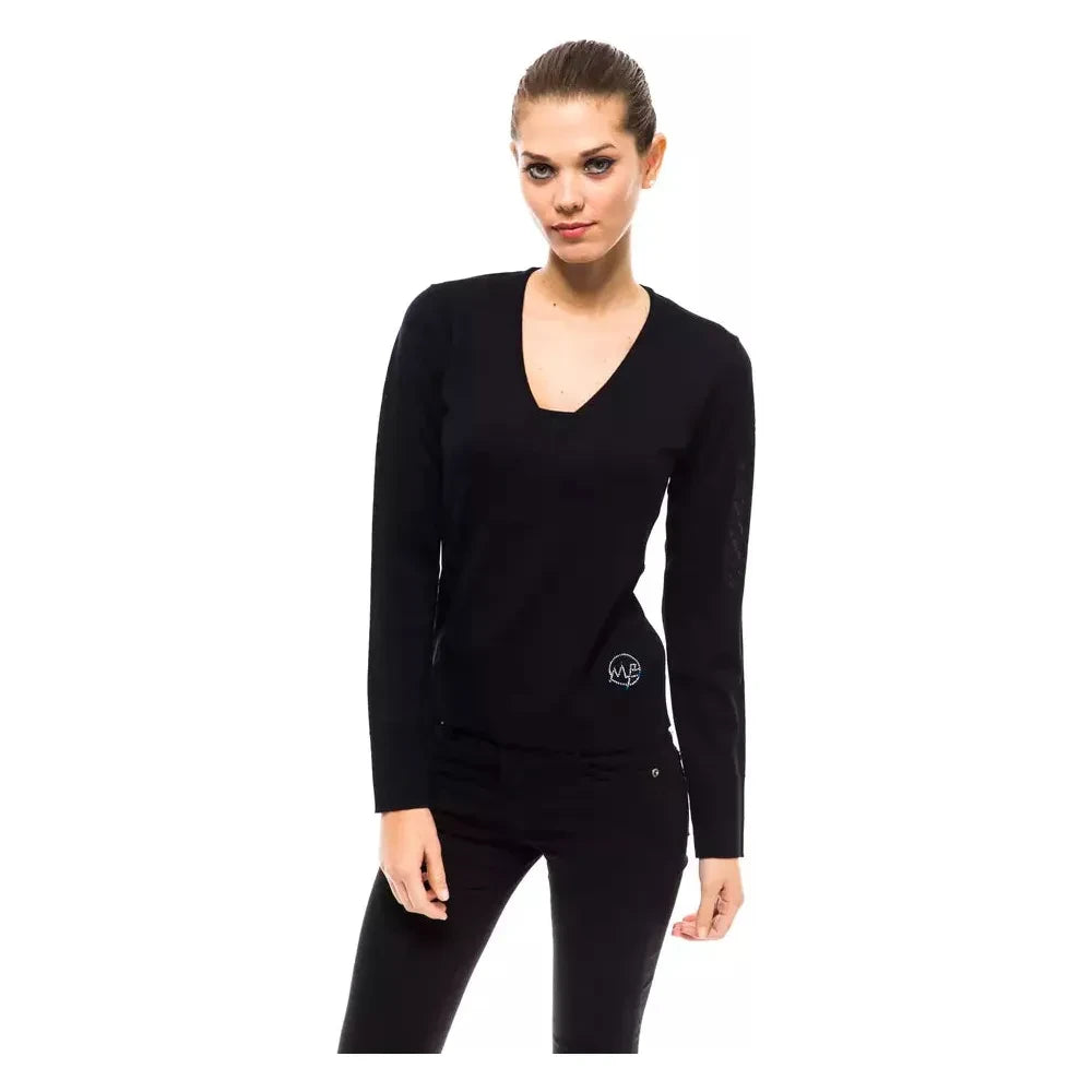 缀饰徽标 V 领羊毛混纺毛衣