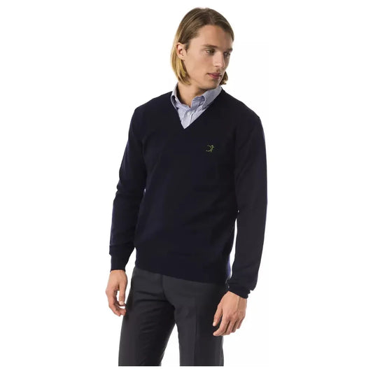 Uominitaliani Blue Merino Wool Men Sweater Uominitaliani