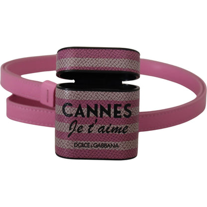 Dolce & Gabbana Pink Black Leather Strap Gold Metal Logo Airpods Case