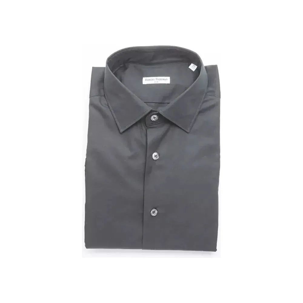 Robert Friedman Black Cotton Men's Slim Shirt