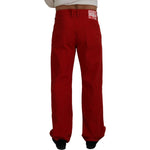 Dolce & Gabbana Red Cotton Straight Fit Men Denim Jeans
