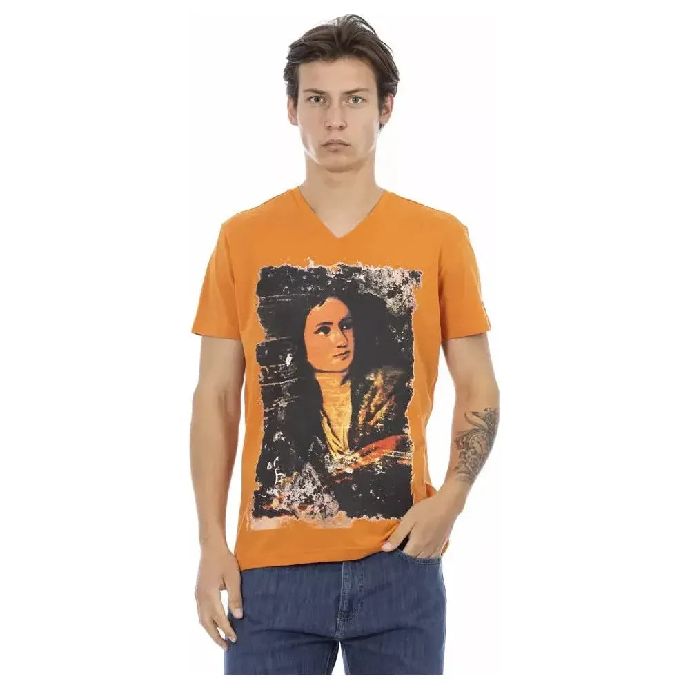 Trussardi Action Orange Cotton Men's V-Neck T-Shirt