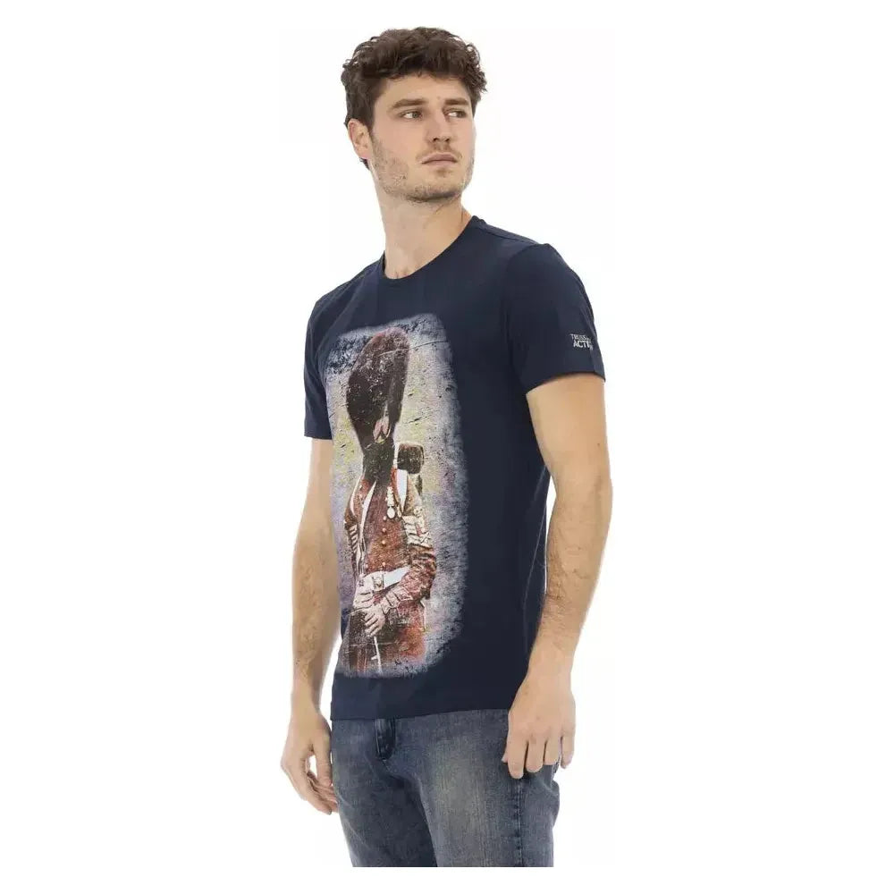 时尚夏日蓝色 T 恤，正面印有独特图案