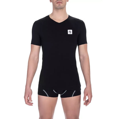 Bikkembergs Black Cotton Men V-Neck T-Shirt