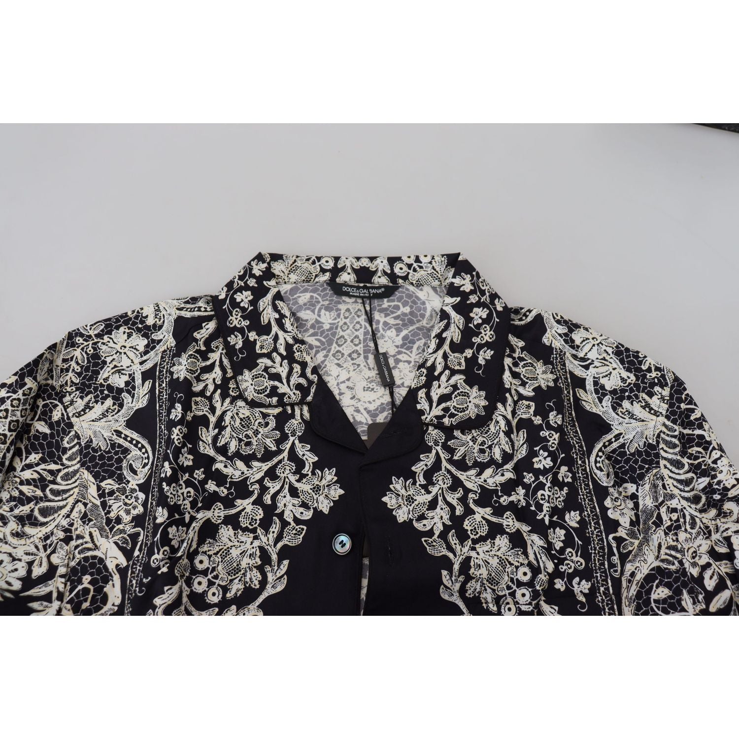 Dolce & Gabbana Blue Silk Floral Baroque Satin Casual Shirt
