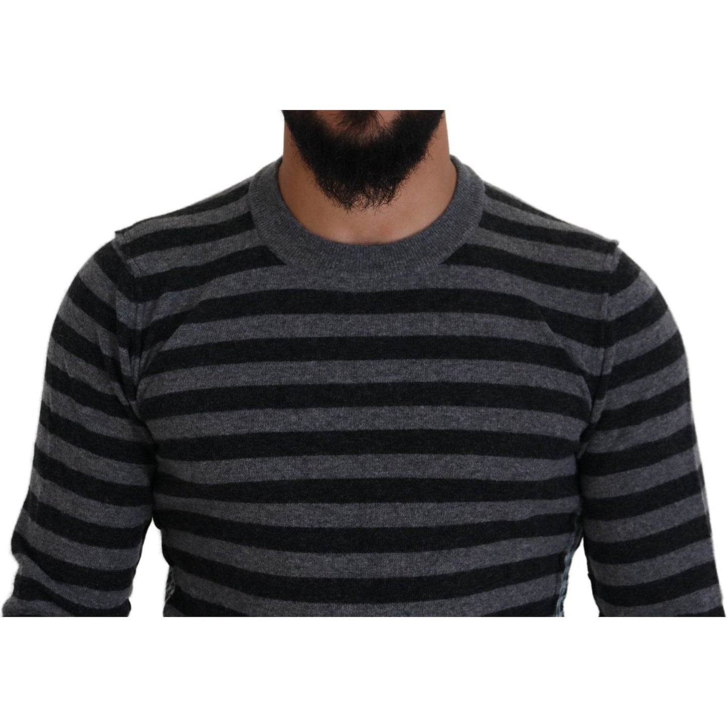 Dolce & Gabbana Black Gray Wool Logo Pullover Sweater