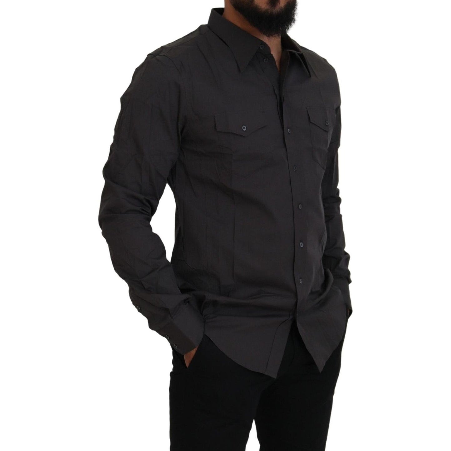 Dolce & Gabbana Gray SICILIA Slim Fit Stretch Dress Shirt